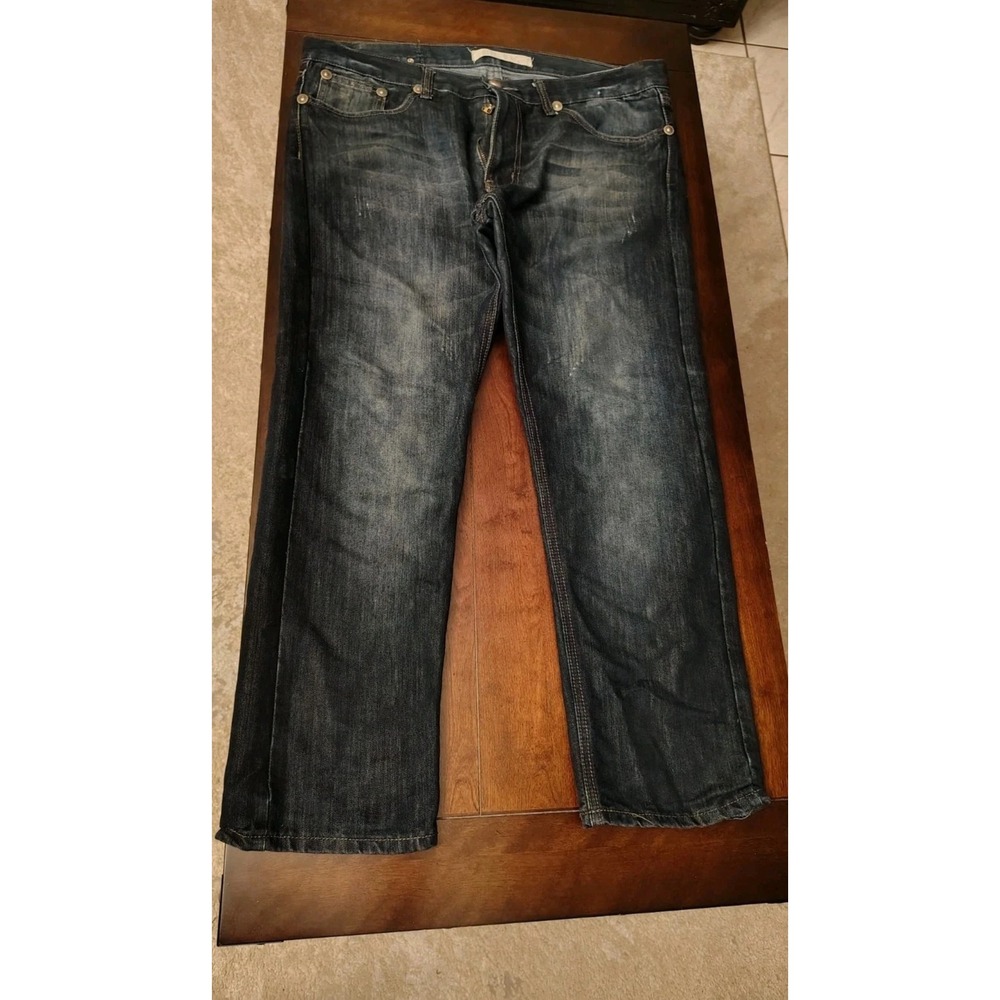 Blue Rag Mens Dark Wash Straight Leg Jeans Size 38x30 Blue Contrast Stitching